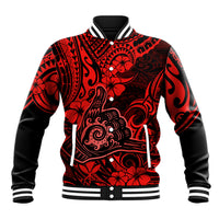Hawaii Shaka Sign Baseball Jacket Polynesian Pattern Red Version - Wonder Print Shop