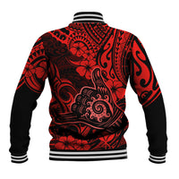 Hawaii Shaka Sign Baseball Jacket Polynesian Pattern Red Version - Wonder Print Shop