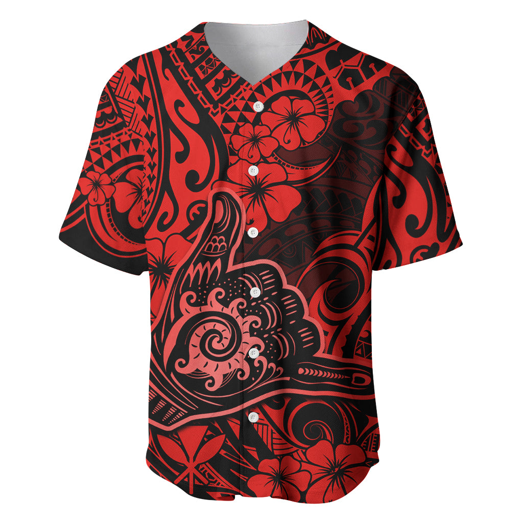 Hawaii Shaka Sign Baseball Jersey Polynesian Pattern Red Version - Wonder Print Shop