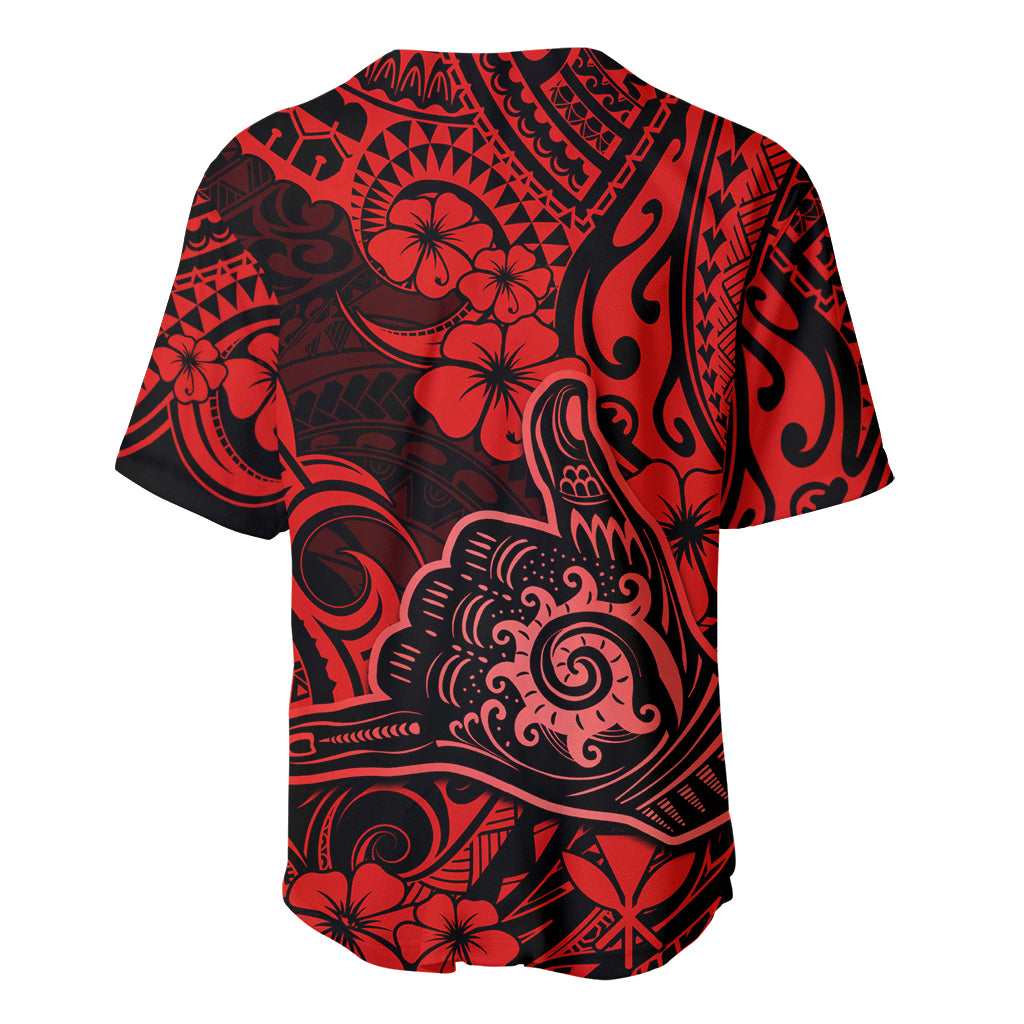 Hawaii Shaka Sign Baseball Jersey Polynesian Pattern Red Version - Wonder Print Shop