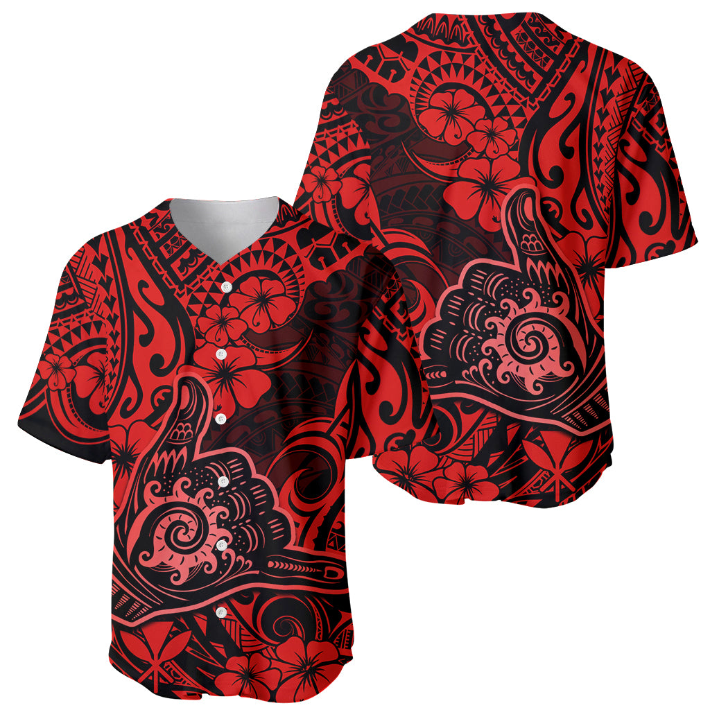 Hawaii Shaka Sign Baseball Jersey Polynesian Pattern Red Version - Wonder Print Shop