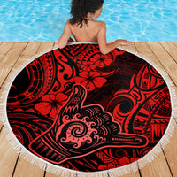 Hawaii Shaka Sign Beach Blanket Polynesian Pattern Red Version - Wonder Print Shop