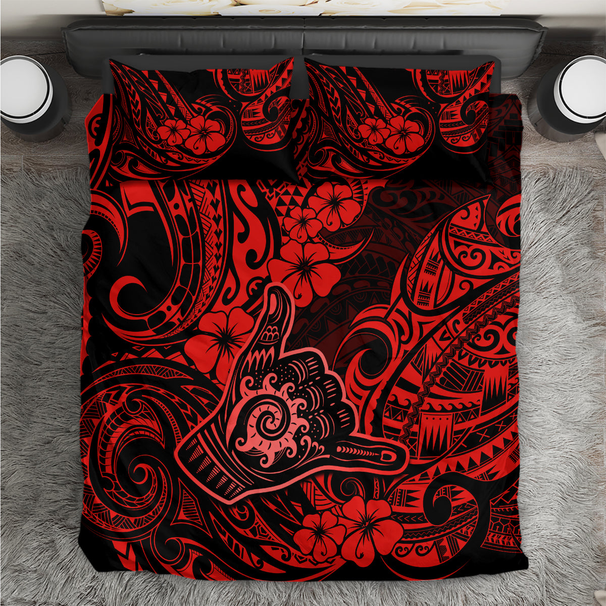 Hawaii Shaka Sign Bedding Set Polynesian Pattern Red Version - Wonder Print Shop