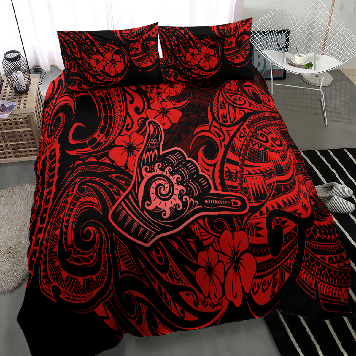 Hawaii Shaka Sign Bedding Set Polynesian Pattern Red Version - Wonder Print Shop