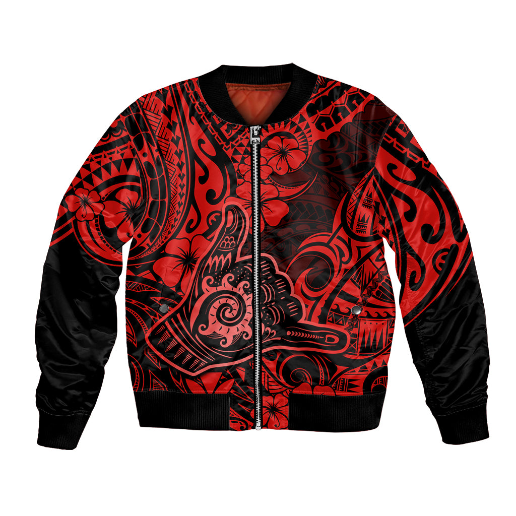 Hawaii Shaka Sign Bomber Jacket Polynesian Pattern Red Version - Wonder Print Shop