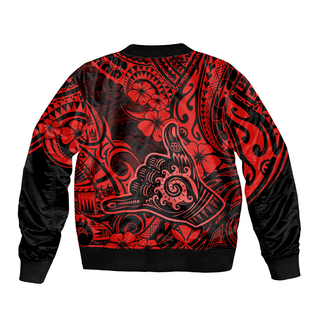 Hawaii Shaka Sign Bomber Jacket Polynesian Pattern Red Version - Wonder Print Shop