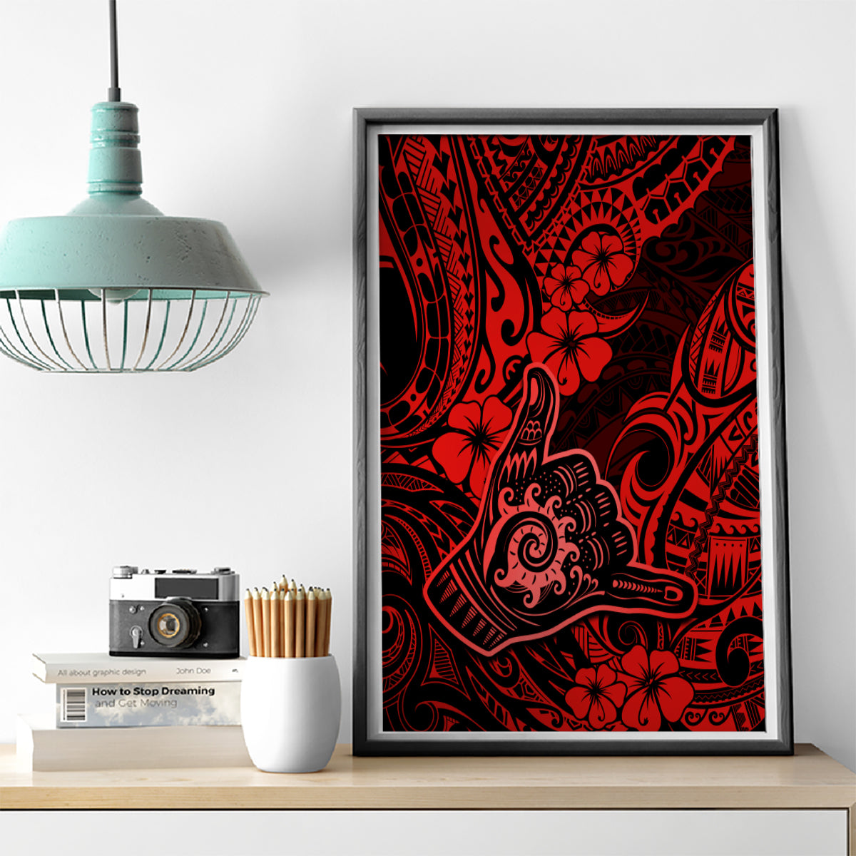 Hawaii Shaka Sign Canvas Wall Art Polynesian Pattern Red Version - Wonder Print Shop