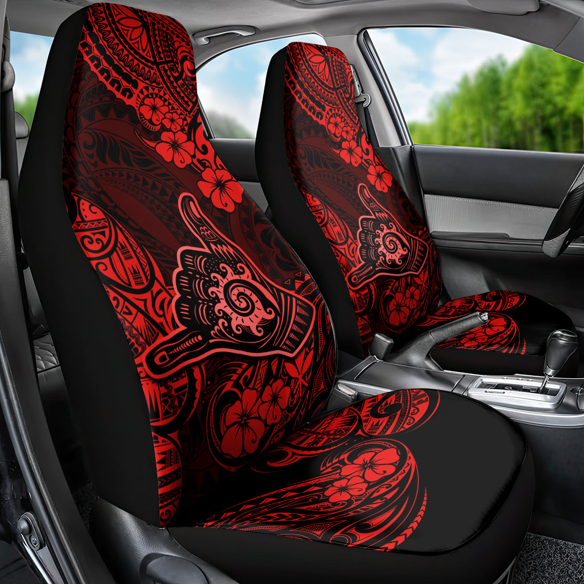 Hawaii Shaka Sign Car Seat Cover Polynesian Pattern Red Version - Wonder Print Shop