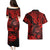 Hawaii Shaka Sign Couples Matching Puletasi Dress and Hawaiian Shirt Polynesian Pattern Red Version - Wonder Print Shop