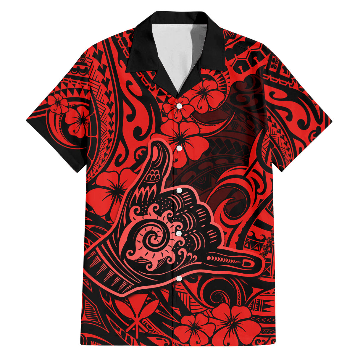 Hawaii Shaka Sign Family Matching Mermaid Dress and Hawaiian Shirt Polynesian Pattern Red Version - Wonder Print Shop