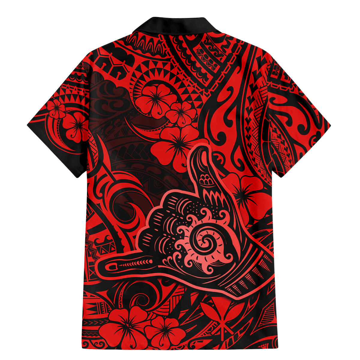 Hawaii Shaka Sign Family Matching Mermaid Dress and Hawaiian Shirt Polynesian Pattern Red Version - Wonder Print Shop