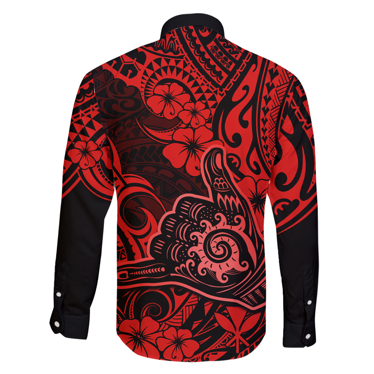 Hawaii Shaka Sign Family Matching Off Shoulder Long Sleeve Dress and Hawaiian Shirt Polynesian Pattern Red Version - Wonder Print Shop