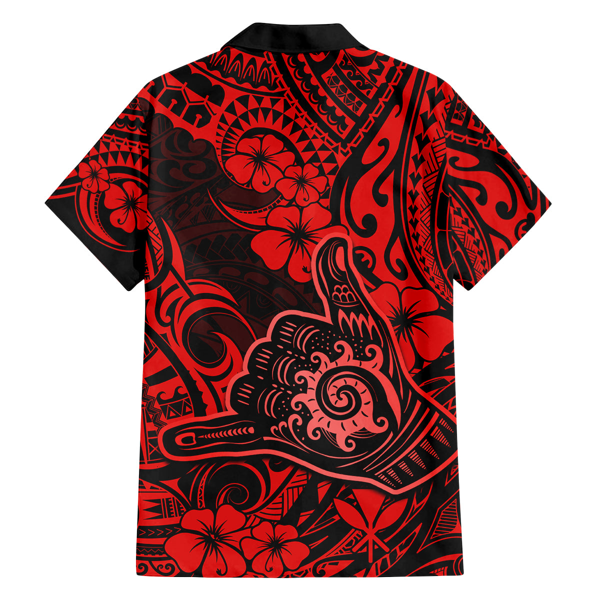 Hawaii Shaka Sign Family Matching Puletasi Dress and Hawaiian Shirt Polynesian Pattern Red Version - Wonder Print Shop