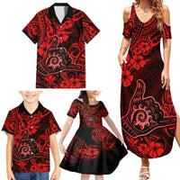 Hawaii Shaka Sign Family Matching Summer Maxi Dress and Hawaiian Shirt Polynesian Pattern Red Version - Wonder Print Shop