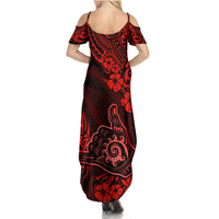 Hawaii Shaka Sign Family Matching Summer Maxi Dress and Hawaiian Shirt Polynesian Pattern Red Version - Wonder Print Shop