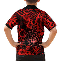 Hawaii Shaka Sign Family Matching Tank Maxi Dress and Hawaiian Shirt Polynesian Pattern Red Version - Wonder Print Shop
