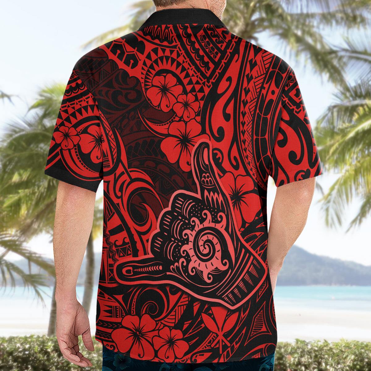 Hawaii Shaka Sign Hawaiian Shirt Polynesian Pattern Red Version - Wonder Print Shop