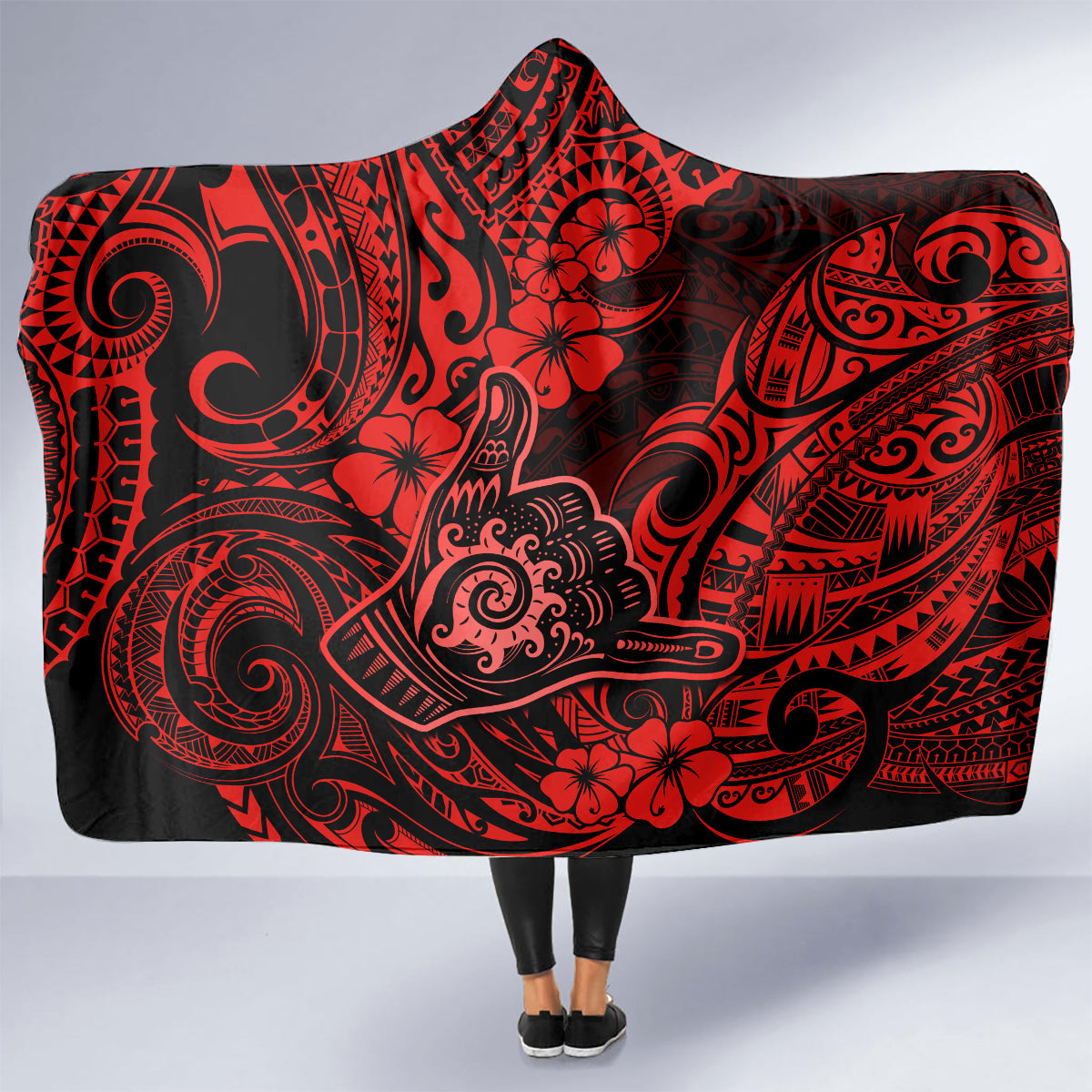 hawaii-shaka-sign-hooded-blanket-polynesian-pattern-red-version