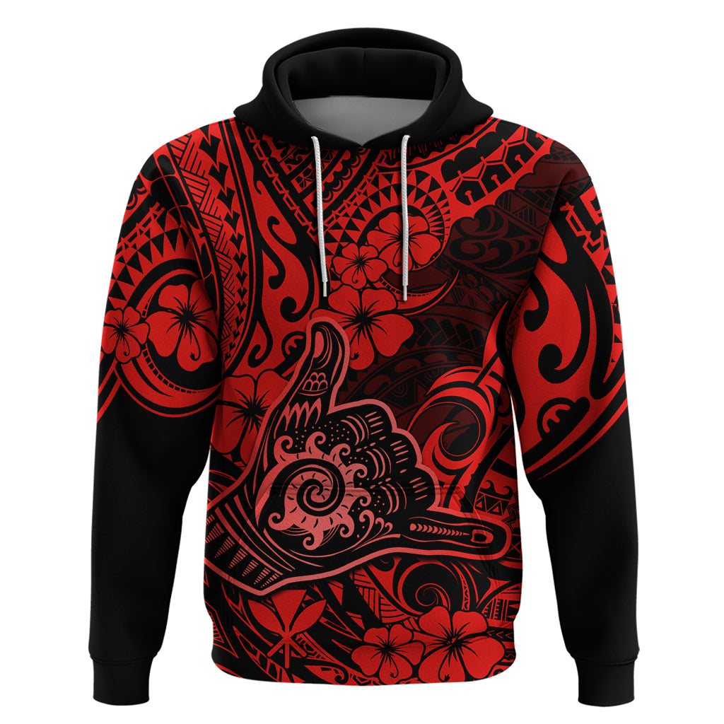 Hawaii Shaka Sign Hoodie Polynesian Pattern Red Version - Wonder Print Shop