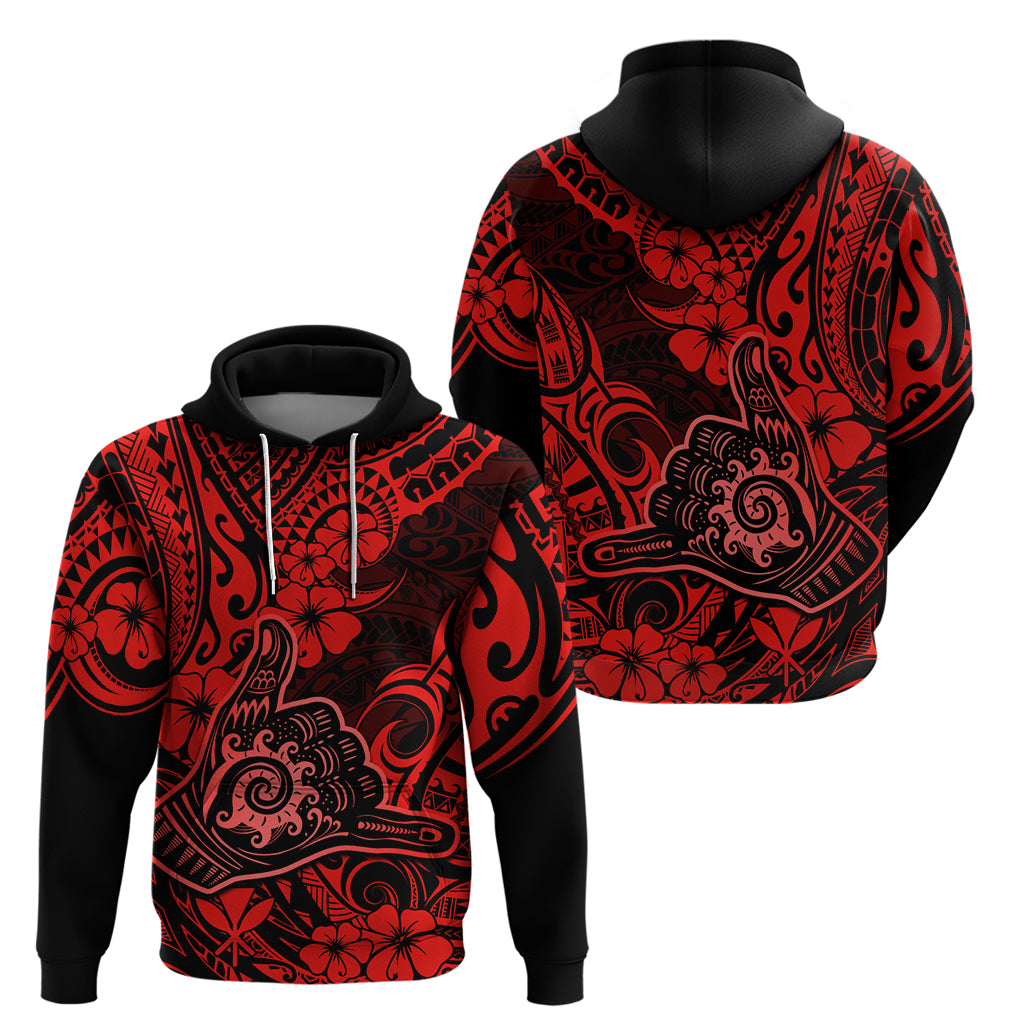 Hawaii Shaka Sign Hoodie Polynesian Pattern Red Version - Wonder Print Shop