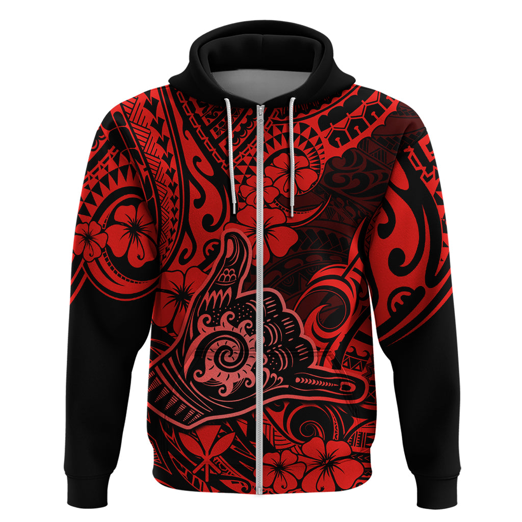 Hawaii Shaka Sign Hoodie Polynesian Pattern Red Version - Wonder Print Shop