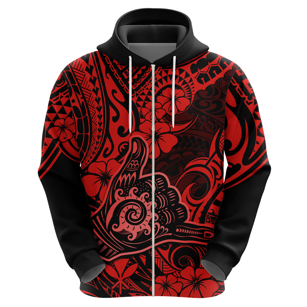 Hawaii Shaka Sign Hoodie Polynesian Pattern Red Version - Wonder Print Shop