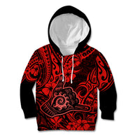 Hawaii Shaka Sign Kid Hoodie Polynesian Pattern Red Version - Wonder Print Shop
