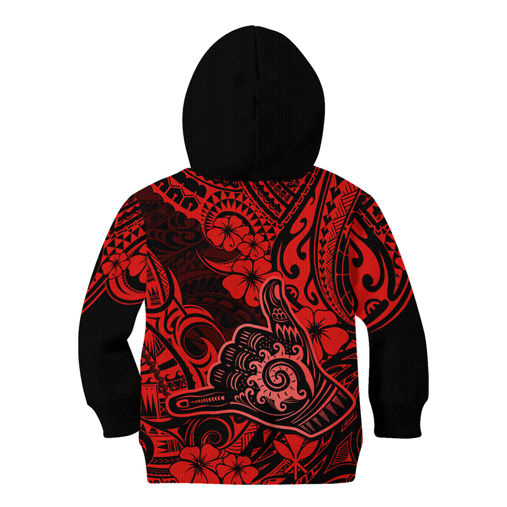 Hawaii Shaka Sign Kid Hoodie Polynesian Pattern Red Version - Wonder Print Shop