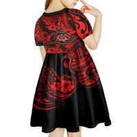 Hawaii Shaka Sign Kid Short Sleeve Dress Polynesian Pattern Red Version - Wonder Print Shop