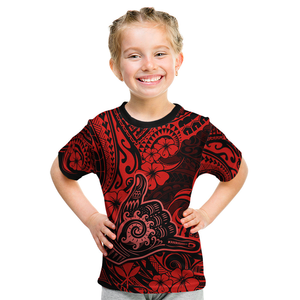 Hawaii Shaka Sign Kid T Shirt Polynesian Pattern Red Version - Wonder Print Shop