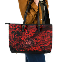 Hawaii Shaka Sign Leather Tote Bag Polynesian Pattern Red Version - Wonder Print Shop