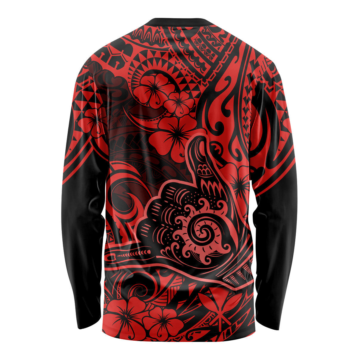 Hawaii Shaka Sign Long Sleeve Shirt Polynesian Pattern Red Version - Wonder Print Shop