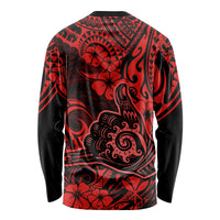 Hawaii Shaka Sign Long Sleeve Shirt Polynesian Pattern Red Version - Wonder Print Shop