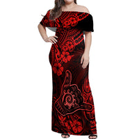 Hawaii Shaka Sign Off Shoulder Maxi Dress Polynesian Pattern Red Version - Wonder Print Shop