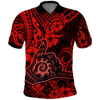Hawaii Shaka Sign Polo Shirt Polynesian Pattern Red Version - Wonder Print Shop