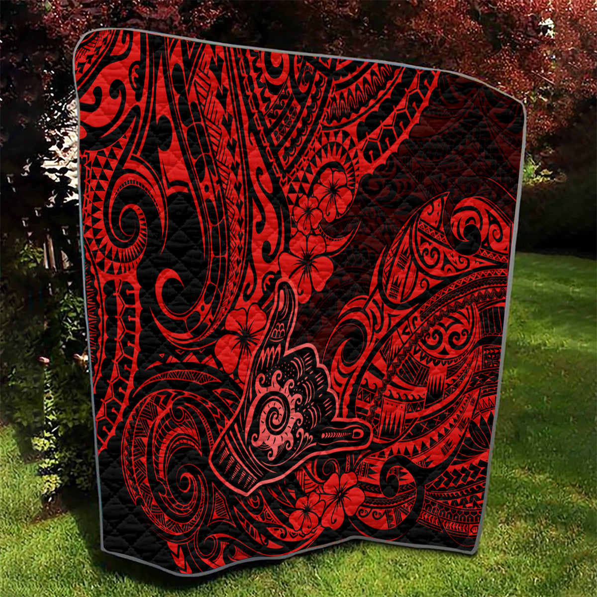 Hawaii Shaka Sign Quilt Polynesian Pattern Red Version - Wonder Print Shop