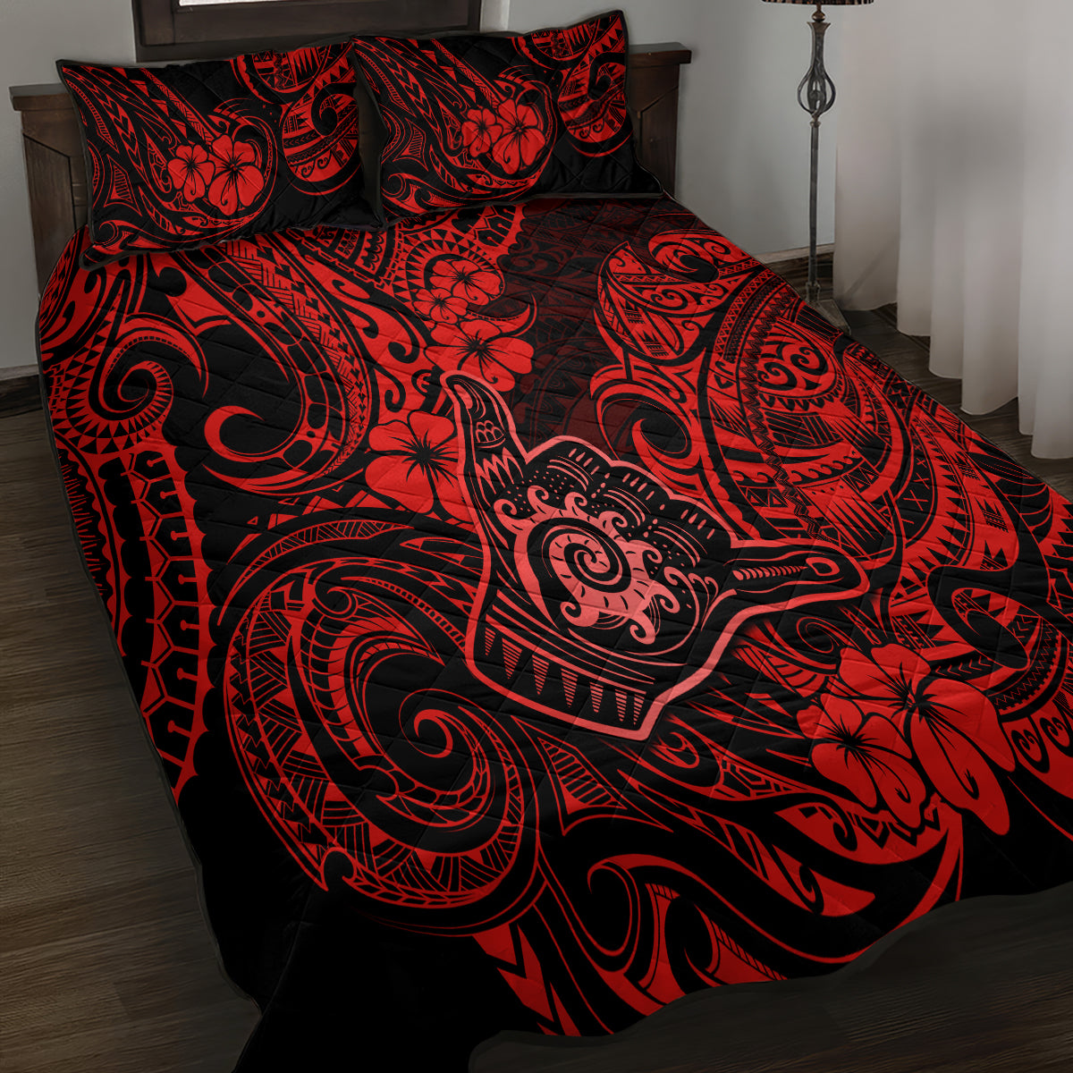 Hawaii Shaka Sign Quilt Bed Set Polynesian Pattern Red Version - Wonder Print Shop