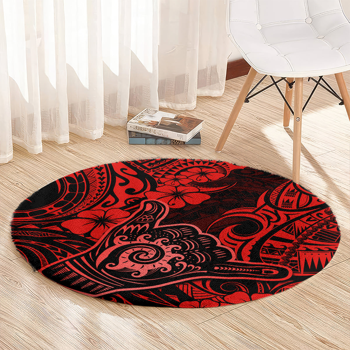 hawaii-shaka-sign-round-carpet-polynesian-pattern-red-version