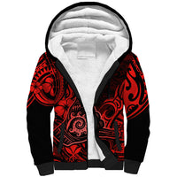 Hawaii Shaka Sign Sherpa Hoodie Polynesian Pattern Red Version - Wonder Print Shop