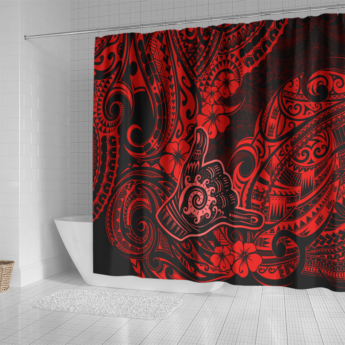 hawaii-shaka-sign-shower-curtain-polynesian-pattern-red-version
