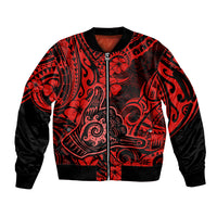 Hawaii Shaka Sign Sleeve Zip Bomber Jacket Polynesian Pattern Red Version - Wonder Print Shop