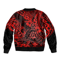 Hawaii Shaka Sign Sleeve Zip Bomber Jacket Polynesian Pattern Red Version - Wonder Print Shop
