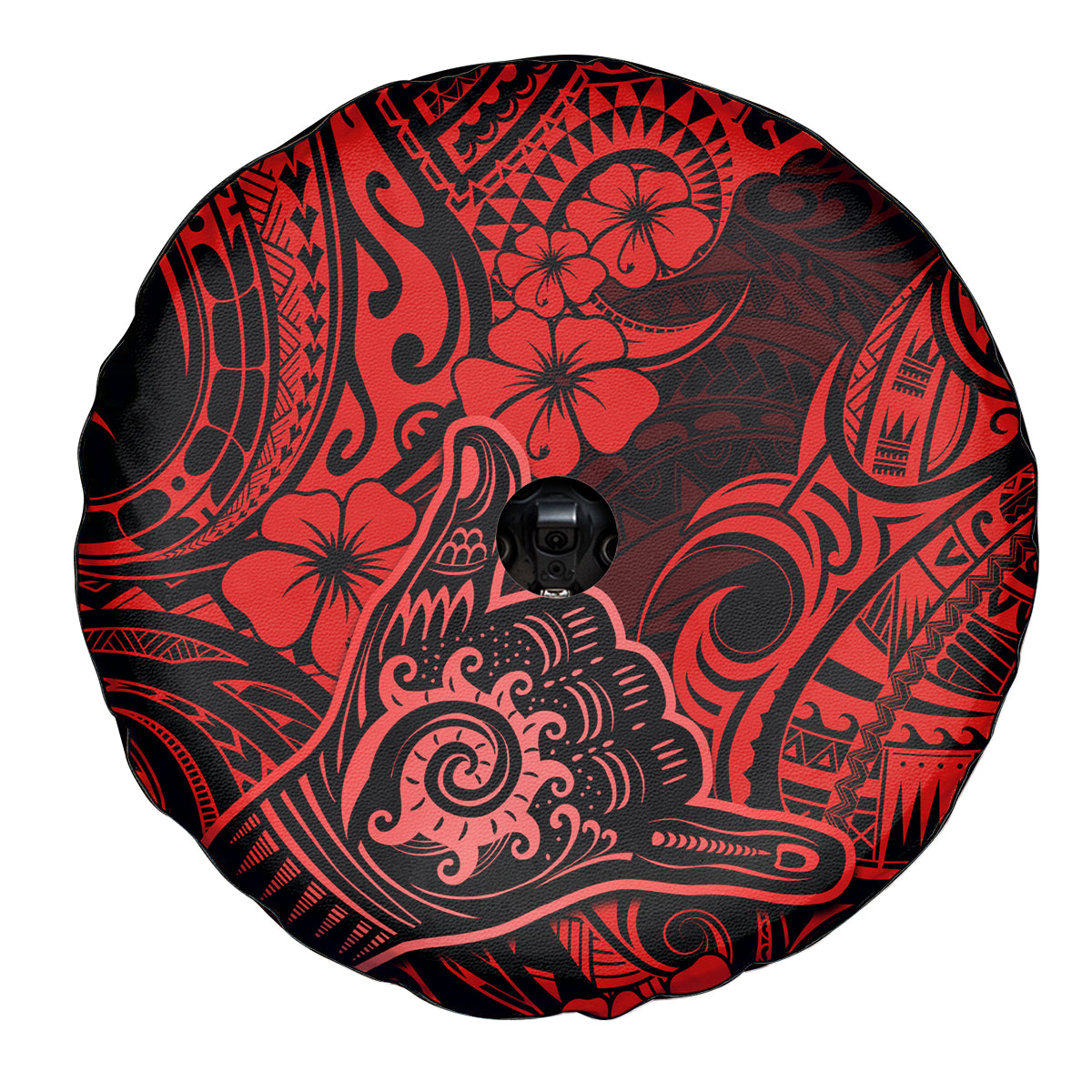 Hawaii Shaka Sign Spare Tire Cover Polynesian Pattern Red Version - Wonder Print Shop