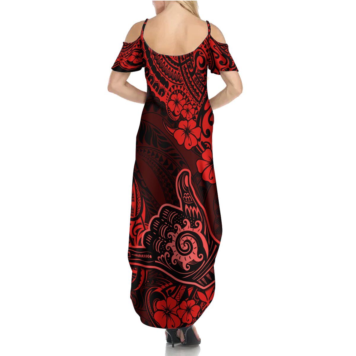 Hawaii Shaka Sign Summer Maxi Dress Polynesian Pattern Red Version - Wonder Print Shop