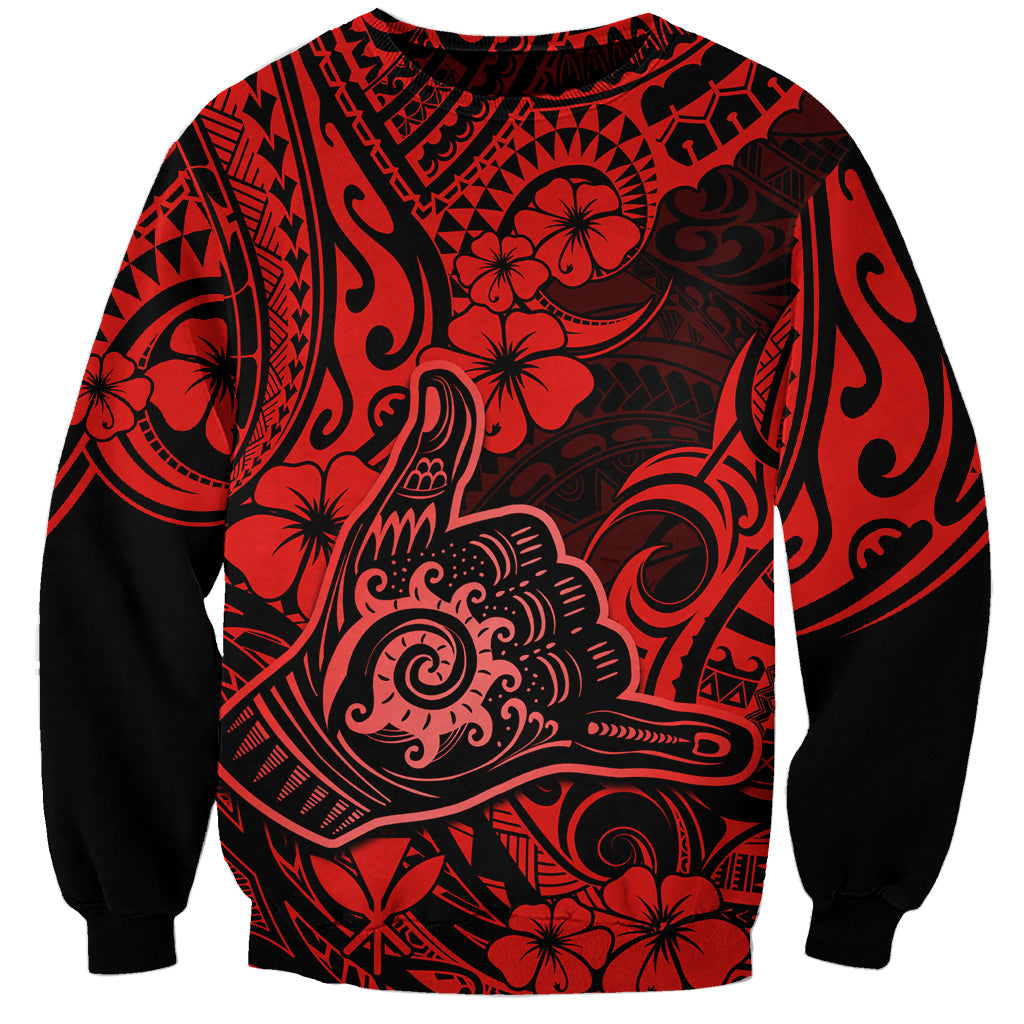 Hawaii Shaka Sign Sweatshirt Polynesian Pattern Red Version - Wonder Print Shop