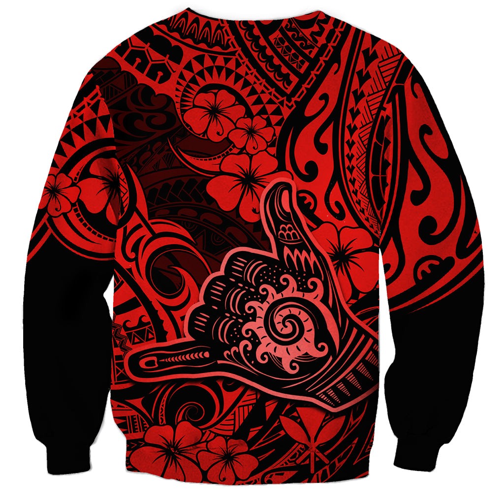 Hawaii Shaka Sign Sweatshirt Polynesian Pattern Red Version - Wonder Print Shop