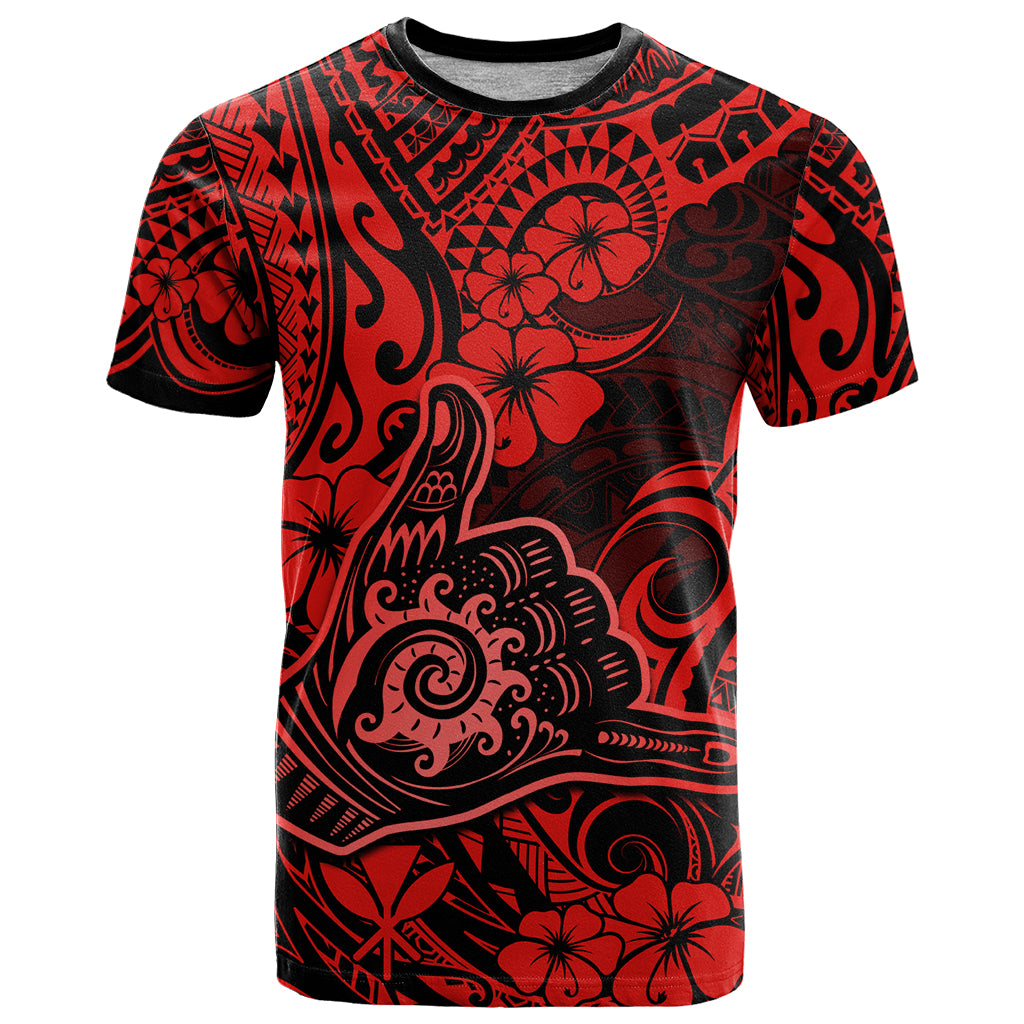 Hawaii Shaka Sign T Shirt Polynesian Pattern Red Version - Wonder Print Shop