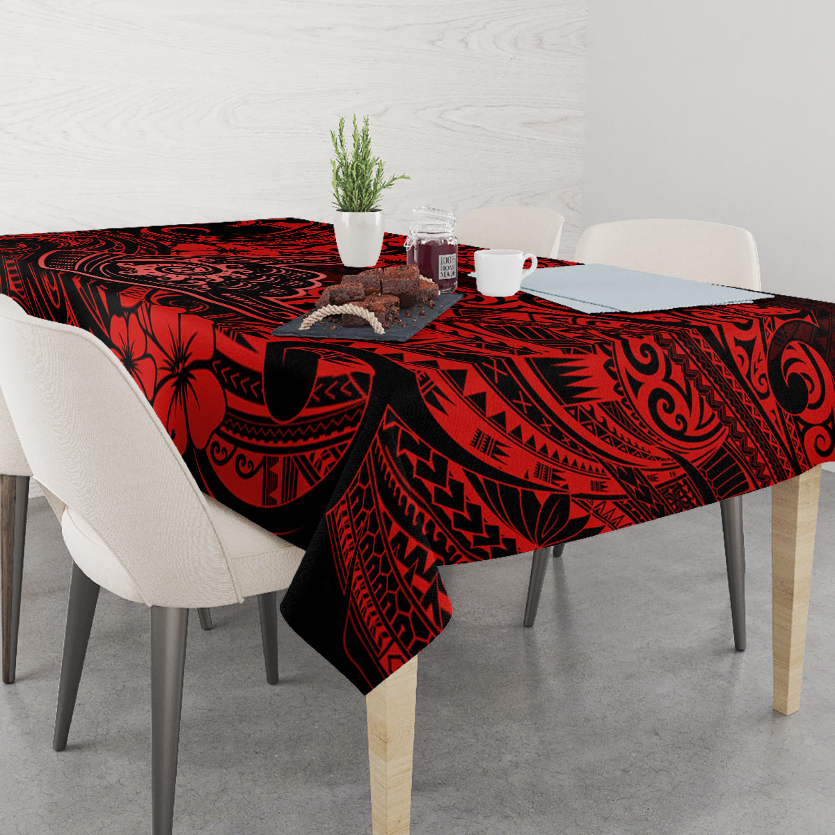 Hawaii Shaka Sign Tablecloth Polynesian Pattern Red Version - Wonder Print Shop