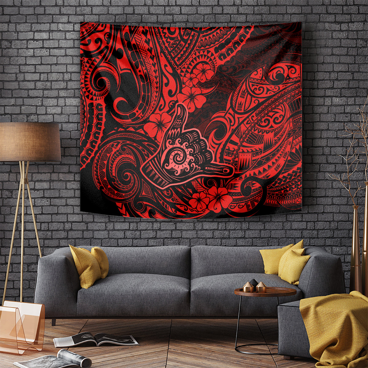 Hawaii Shaka Sign Tapestry Polynesian Pattern Red Version - Wonder Print Shop
