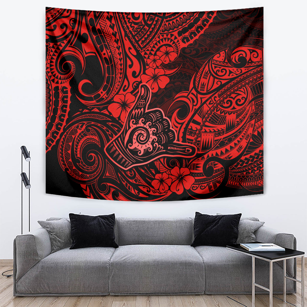 Hawaii Shaka Sign Tapestry Polynesian Pattern Red Version - Wonder Print Shop